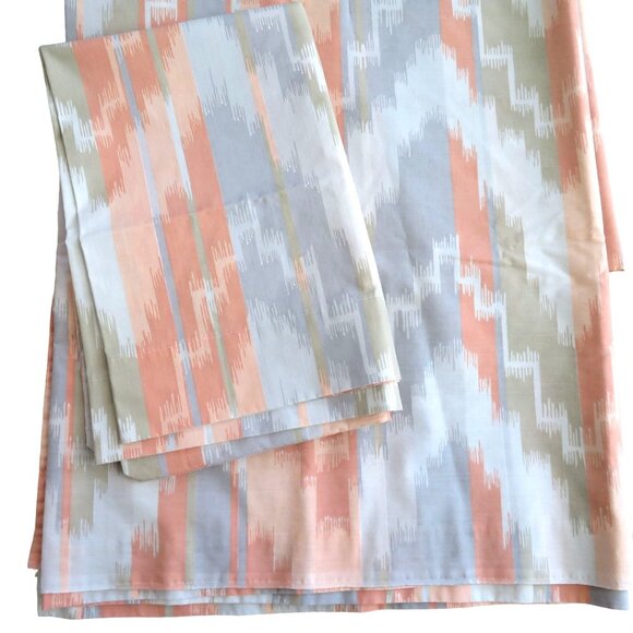 Vintage Fieldcrest Full Sheet Set 1 Flat 2 Pillowcases Orange Gray Aztec Print - Picture 4 of 11